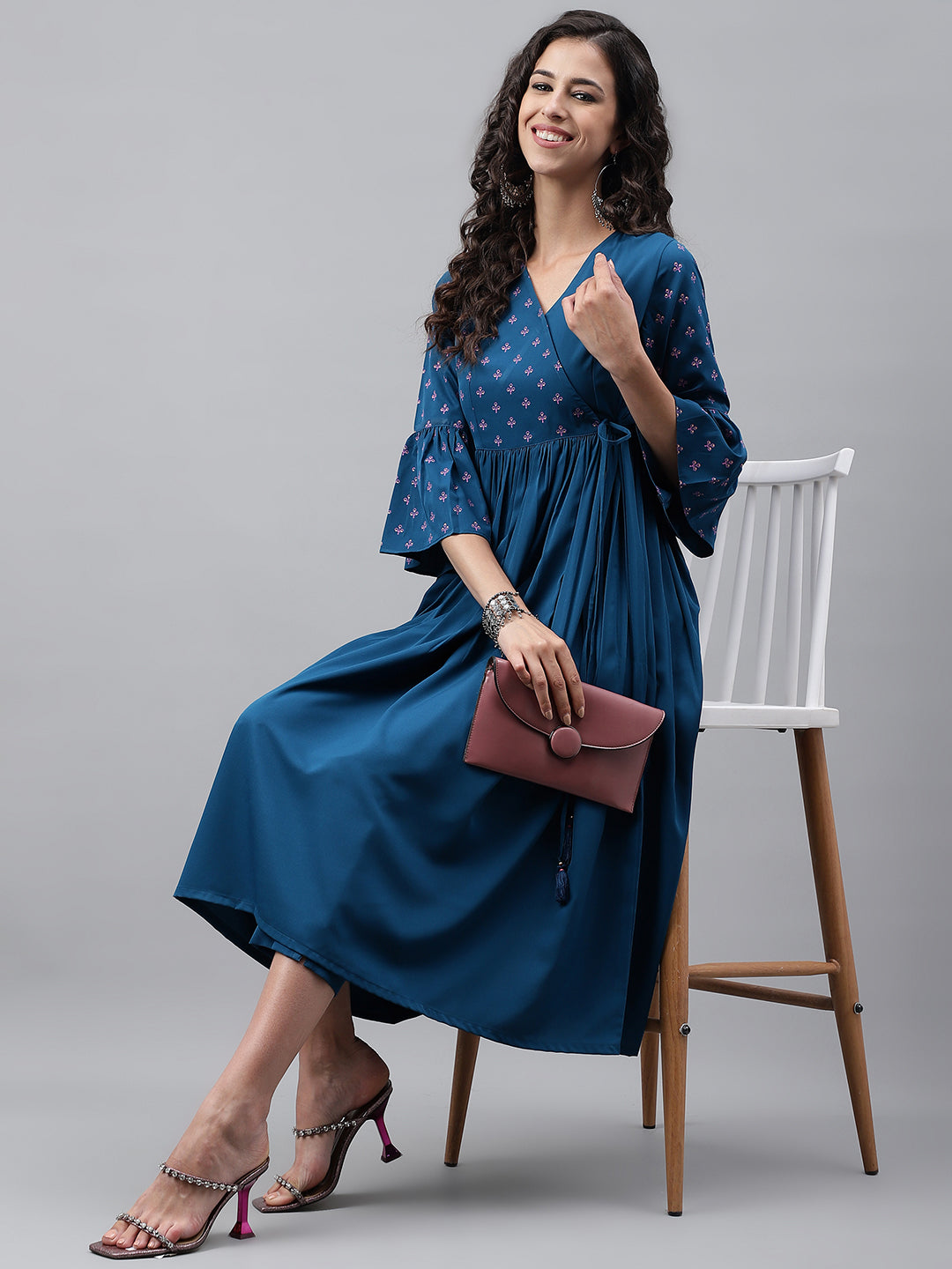 Janasya Women's Blue Crepe Solid Casual Angrakha Kurta | Swadesiicart