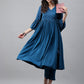 Janasya Women's Blue Crepe Solid Casual Angrakha Kurta | Swadesiicart