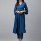 Janasya Women's Blue Crepe Solid Casual Angrakha Kurta | Swadesiicart