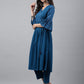 Janasya Women's Blue Crepe Solid Casual Angrakha Kurta | Swadesiicart
