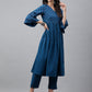 Janasya Women's Blue Crepe Solid Casual Angrakha Kurta | Swadesiicart