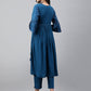 Janasya Women's Blue Crepe Solid Casual Angrakha Kurta | Swadesiicart
