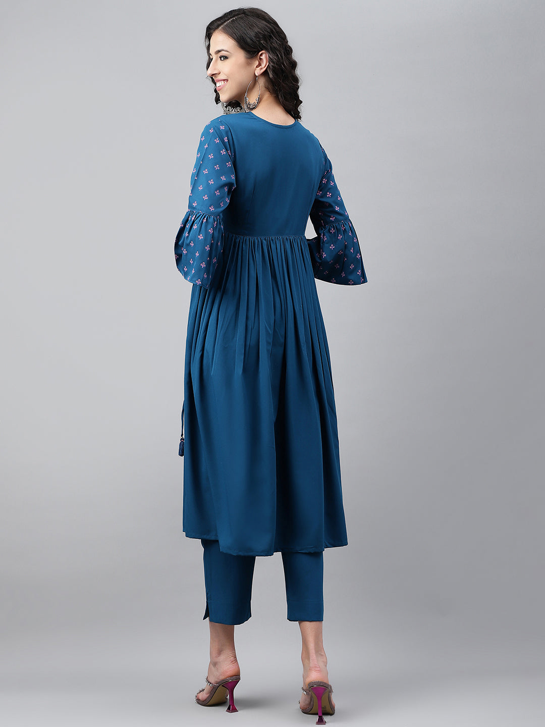 Janasya Women's Blue Crepe Solid Casual Angrakha Kurta | Swadesiicart