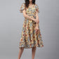 Janasya Women's Yellow Georgette Digital Printed Flared Casual Dress | Swadesiicart