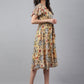 Janasya Women's Yellow Georgette Digital Printed Flared Casual Dress | Swadesiicart