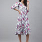 Janasya Women's White Georgette Digital Printed Flared Casual Dress | Swadesiicart