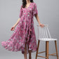 Janasya Women's Pink Georgette Digital Printed Wrap Casual Dress | Swadesiicart