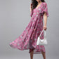 Janasya Women's Pink Georgette Digital Printed Wrap Casual Dress | Swadesiicart