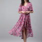 Janasya Women's Pink Georgette Digital Printed Wrap Casual Dress | Swadesiicart