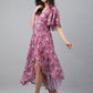 Janasya Women's Pink Georgette Digital Printed Wrap Casual Dress | Swadesiicart