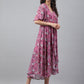 Janasya Women's Pink Georgette Digital Printed Wrap Casual Dress | Swadesiicart