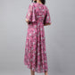 Janasya Women's Pink Georgette Digital Printed Wrap Casual Dress | Swadesiicart