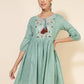 Janasya Women's Green Cotton Yoke Embroidery Casual Dress | Swadesiicart
