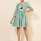 Janasya Women's Green Cotton Yoke Embroidery Casual Dress | Swadesiicart