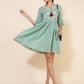 Janasya Women's Green Cotton Yoke Embroidery Casual Dress | Swadesiicart