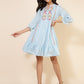 Janasya Women's Sky Blue Cotton Embroidery Casual Dress | Swadesiicart