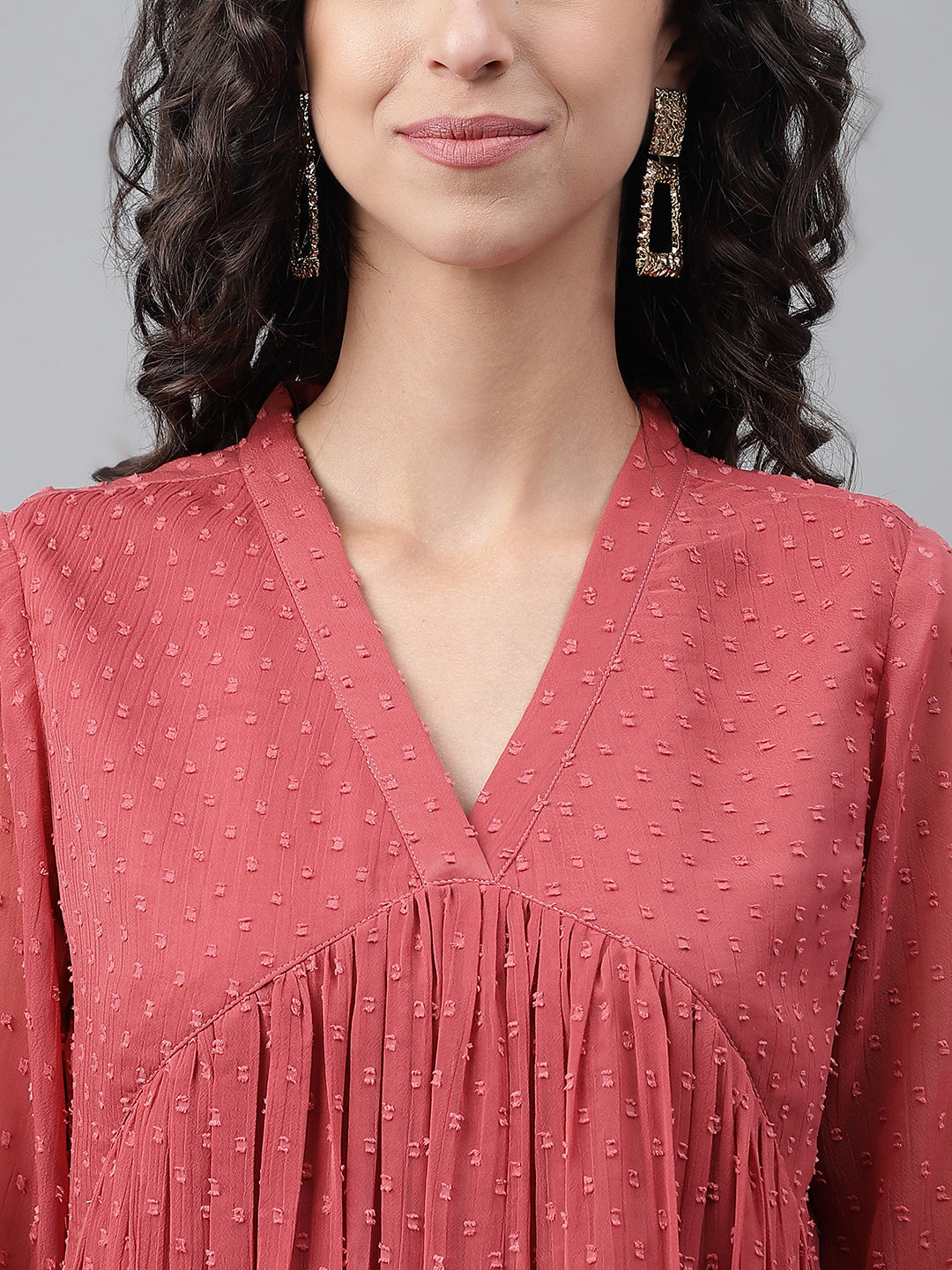 Janasya Women's Pink Dobby Chiffon Self Design Casual Empire Kurta - Swadesiicart