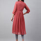 Janasya Women's Pink Dobby Chiffon Self Design Casual Empire Kurta - Swadesiicart