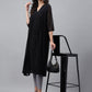 Janasya Women's Black Dobby Chiffon Self Design Festive Empire Kurta - Swadesiicart
