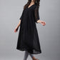 Janasya Women's Black Dobby Chiffon Self Design Festive Empire Kurta - Swadesiicart
