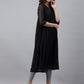 Janasya Women's Black Dobby Chiffon Self Design Festive Empire Kurta - Swadesiicart