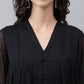 Janasya Women's Black Dobby Chiffon Self Design Festive Empire Kurta - Swadesiicart