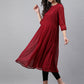 Janasya Women's Maroon Dobby Chiffon Self Design Casual Flared Kurta | Swadesiicart