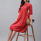 Janasya Women's Red Cotton Woven Design Flared Casual Dress | Swadesiicart