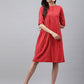 Janasya Women's Red Cotton Woven Design Flared Casual Dress | Swadesiicart