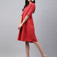 Janasya Women's Red Cotton Woven Design Flared Casual Dress | Swadesiicart