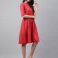 Janasya Women's Red Cotton Woven Design Flared Casual Dress | Swadesiicart