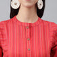 Janasya Women's Red Cotton Woven Design Flared Casual Dress | Swadesiicart