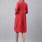 Janasya Women's Red Cotton Woven Design Flared Casual Dress | Swadesiicart