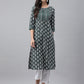Janasya Women's Dark Green Cotton Ethnic Motifs Casual Straight Kurta | Swadesiicart