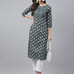 Janasya Women's Dark Green Cotton Ethnic Motifs Casual Straight Kurta | Swadesiicart
