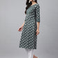 Janasya Women's Dark Green Cotton Ethnic Motifs Casual Straight Kurta | Swadesiicart