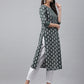 Janasya Women's Dark Green Cotton Ethnic Motifs Casual Straight Kurta | Swadesiicart