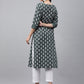 Janasya Women's Dark Green Cotton Ethnic Motifs Casual Straight Kurta | Swadesiicart