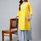 Janasya Women's Yellow Poly Silk Solid Festive Straight Kurta | Swadesiicart