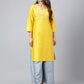 Janasya Women's Yellow Poly Silk Solid Festive Straight Kurta | Swadesiicart