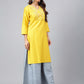 Janasya Women's Yellow Poly Silk Solid Festive Straight Kurta | Swadesiicart