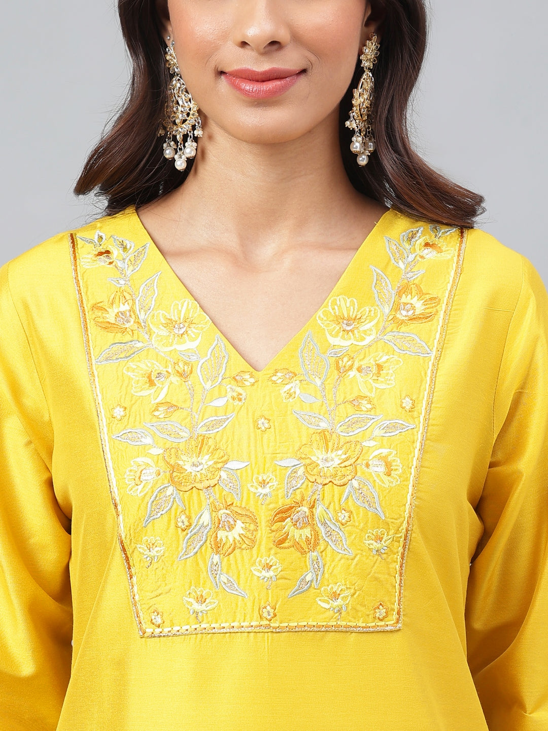 Janasya Women's Yellow Poly Silk Solid Festive Straight Kurta | Swadesiicart