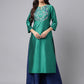 Janasya Women's Peacock Green Poly Silk Solid Festive Straight Kurta | Swadesiicart