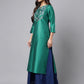 Janasya Women's Peacock Green Poly Silk Solid Festive Straight Kurta | Swadesiicart