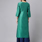 Janasya Women's Peacock Green Poly Silk Solid Festive Straight Kurta | Swadesiicart