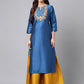 Janasya Women's Blue Poly Silk Solid Festive Straight Kurta | Swadesiicart
