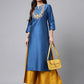 Janasya Women's Blue Poly Silk Solid Festive Straight Kurta | Swadesiicart