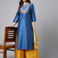 Janasya Women's Blue Poly Silk Solid Festive Straight Kurta | Swadesiicart