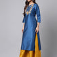 Janasya Women's Blue Poly Silk Solid Festive Straight Kurta | Swadesiicart