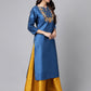 Janasya Women's Blue Poly Silk Solid Festive Straight Kurta | Swadesiicart